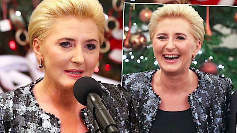 Agata Duda cekinowa marynarka