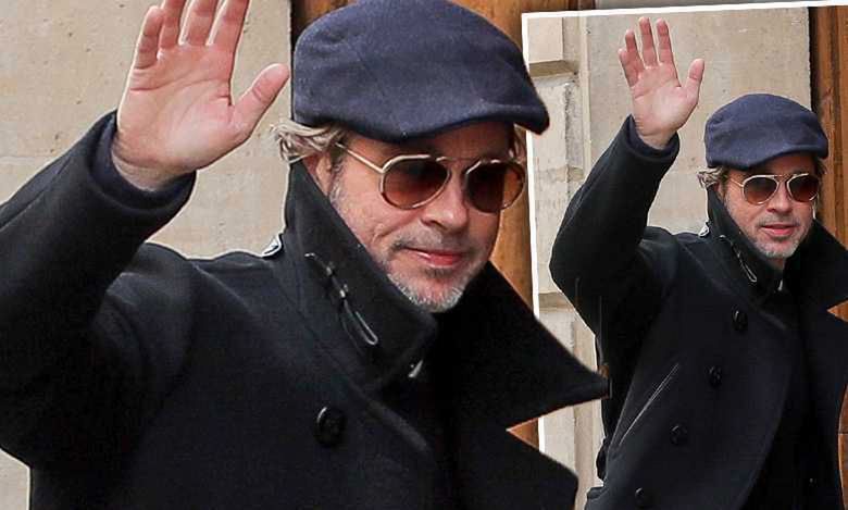 Nieogolony Brad Pitt pozdrawia paparazzi pod Maison de Verre w Paryżu. Przyłapali go w ostatniej chwili!