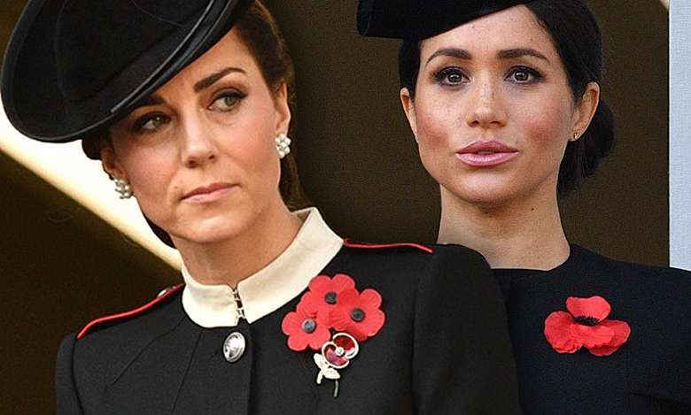 Księżna Kate i Meghan Markle z ponurymi minami podczas obchodów Dnia Pamięci. Wyglądały jak siostry