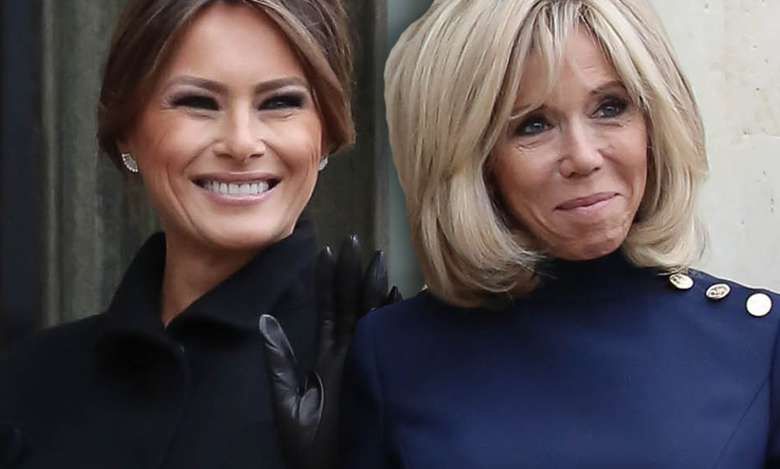 Seksowna Melania Trump w czerni i Brigitte Macron w odważnej mini chwalą się nogami przed pałacem Elizejskim. Zrobiło się gorąco!