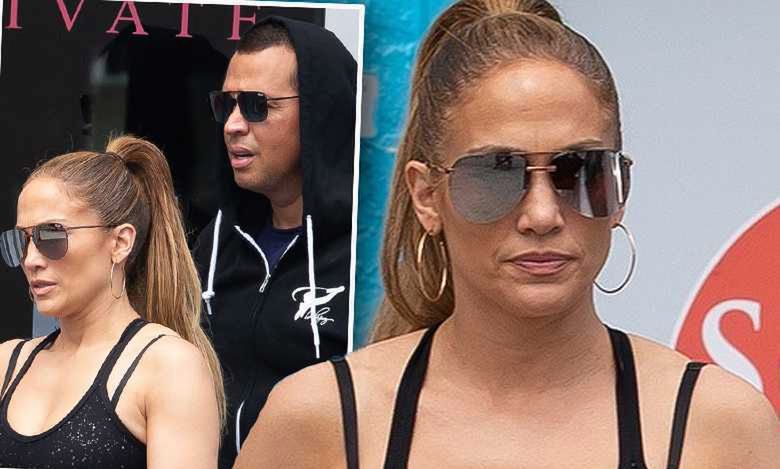 Jennifer Lopez w sportowym staniku wychodzi z siłowni z A. Rodem