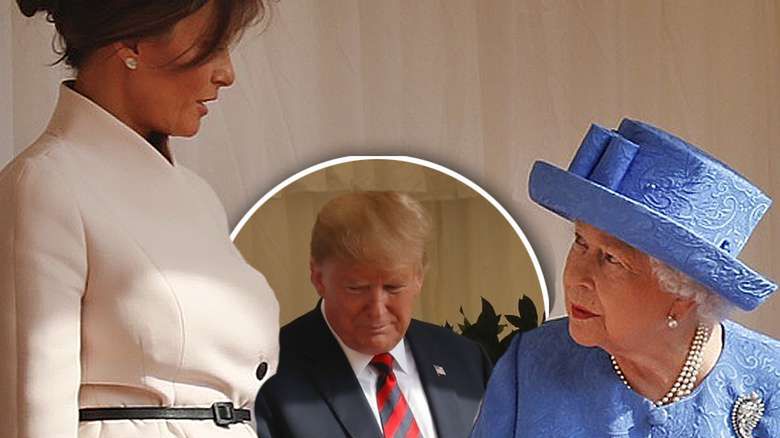 Melania Trump i Donald Trump na spotkaniu z królową Elżbietą II