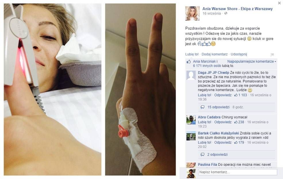 Ania w szpital, Fotografia: screen z Facebook.pl
