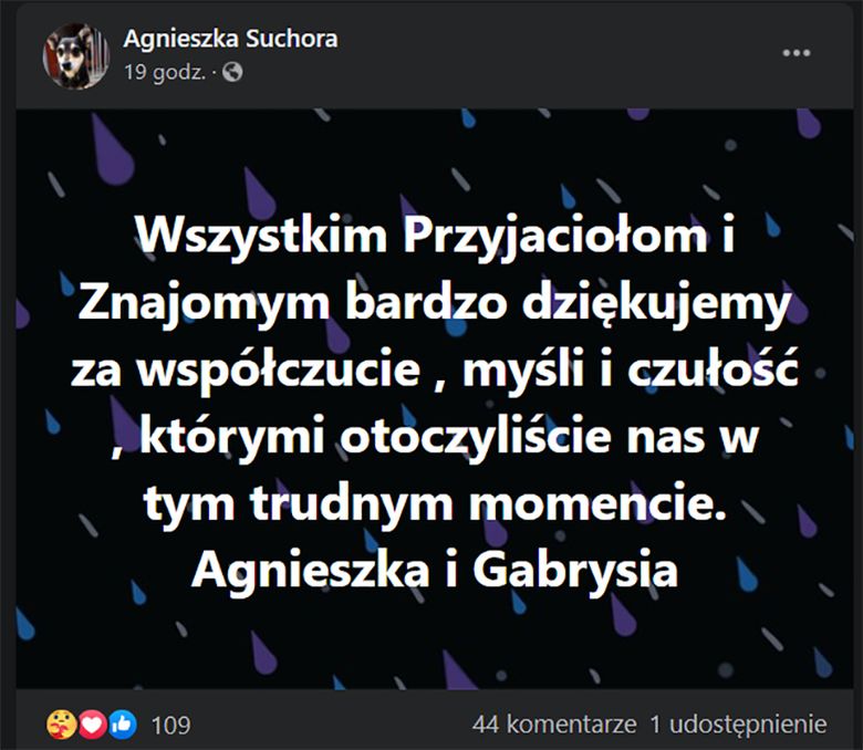 Agnieszka Suchora dziękuje za słowa wsparcia