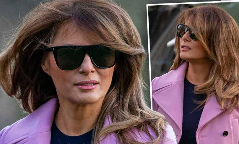 Melania Trump w stylowej marynarce wysiada z samolotu