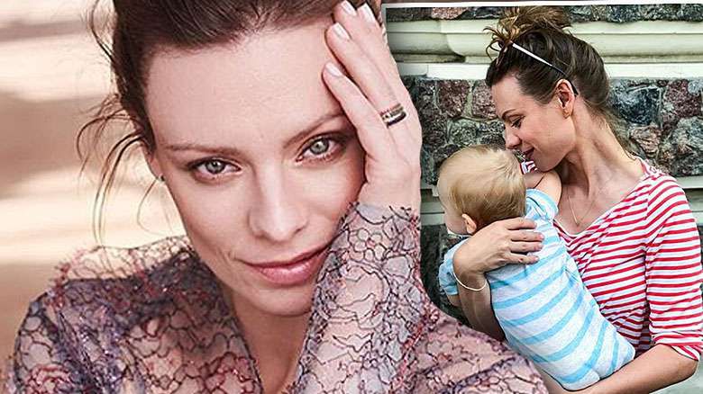 Magdalena Boczarska z synem Heniem na planie filmowym