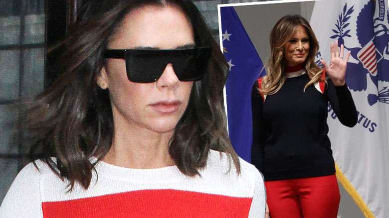 Victoria Beckham w czerwonych spodniach jak Melania Trump