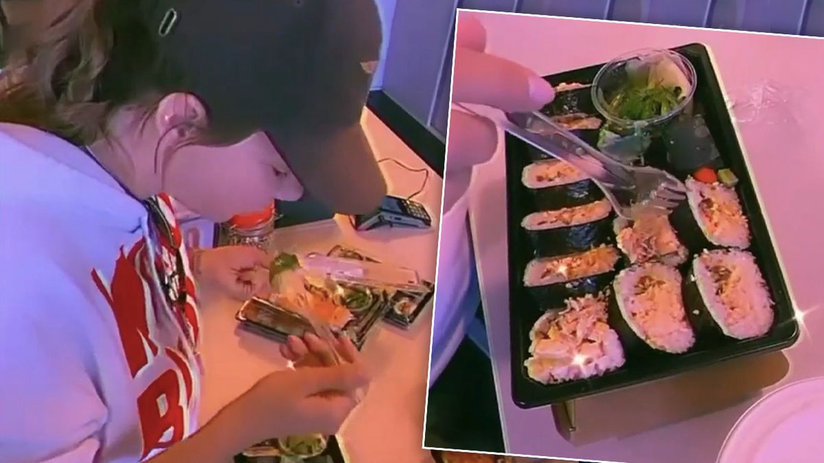 Edyta Górniak je sushi widelcem