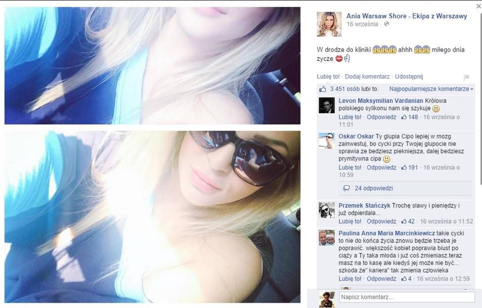 Ania z "Warsaw Shore", Fotografia: screen z Facebook.pl