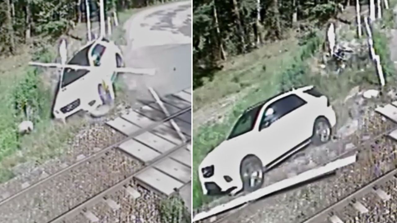 Mercedes nagle zjechał z drogi. Groźne zdarzenie na przejeździe
