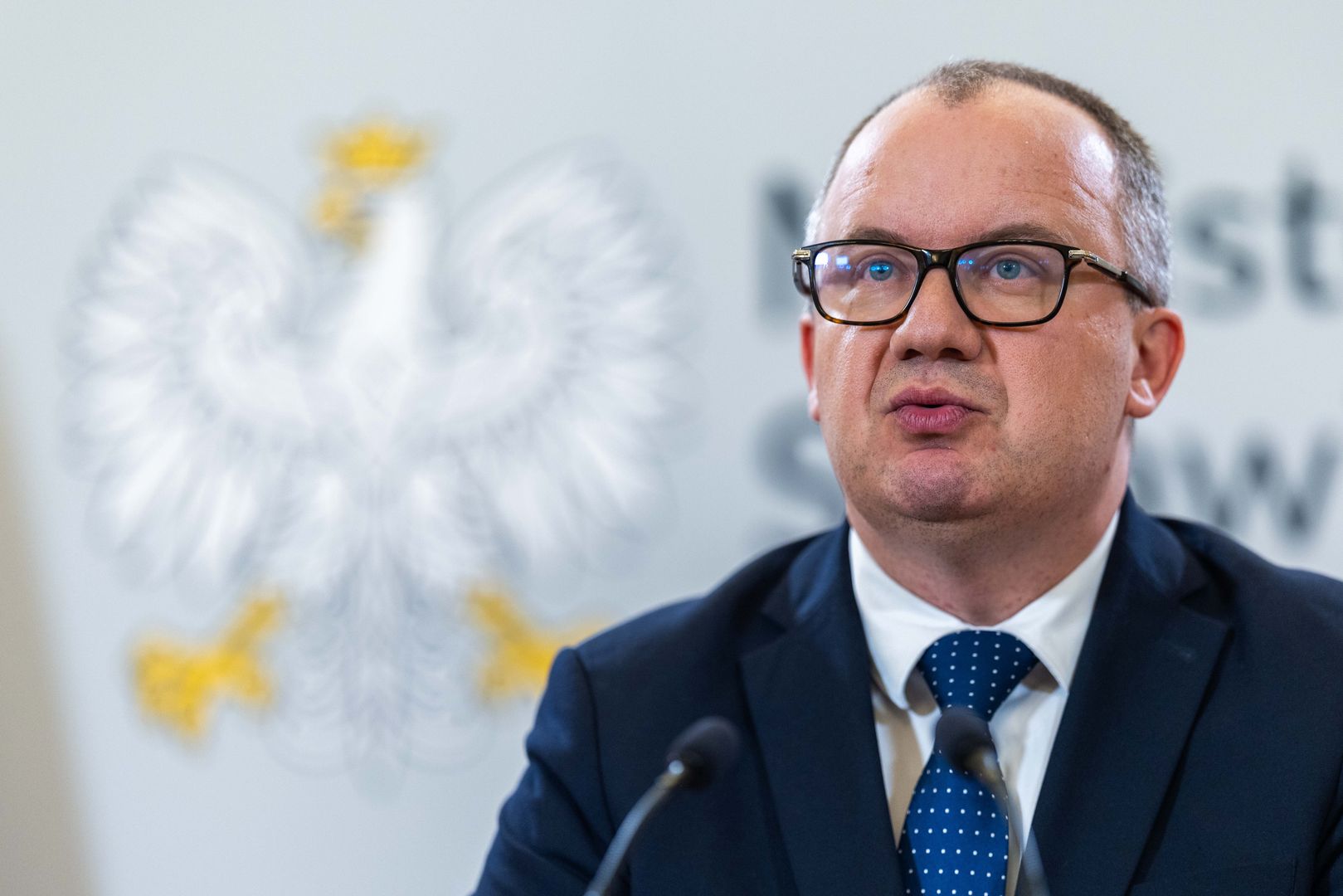 Polish Minister of Justice Adam Bodnar is speaking at a press conference with journalists in Warsaw, Poland, on July 17, 2024. (Photo by Andrzej Iwanczuk/NurPhoto via Getty Images)