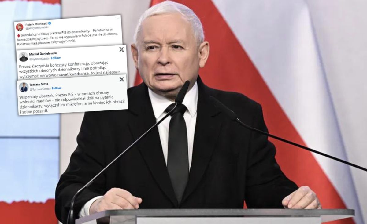  Prezes Prawa i Sprawiedliwości Jarosław Kaczyński podczas konferencji prasowej 