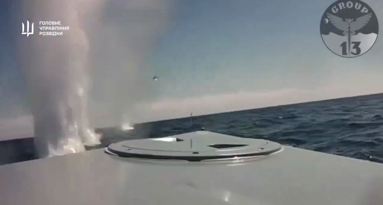 The view from the Magura V5 drone camera being shelled by a Russian helicopter.