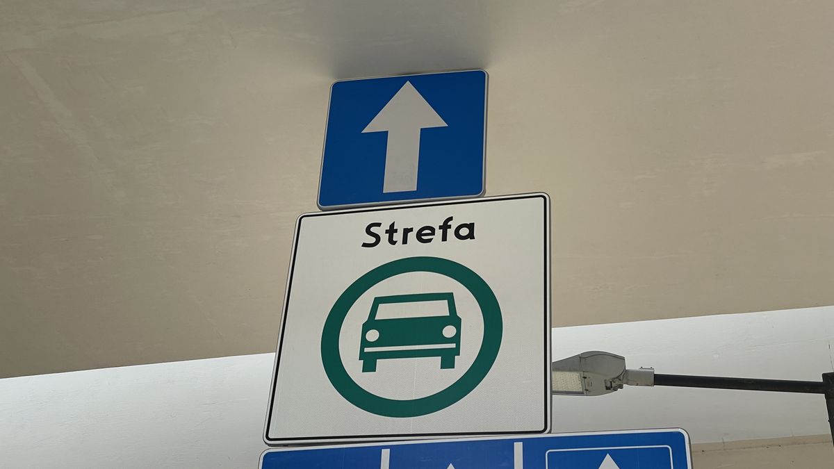 Znak D-54 oznaczającym wjazd do strefy czystego transportu