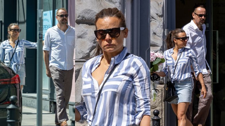 Anna Mucha i Jakub Wons z nietęgimi minami pędzą do kwiaciarni