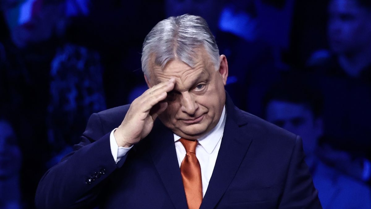 Hungarian Prime Minister Viktor Orban speaks during the rally on the Day of American-Hungarian, ahead of the Hungarian parliamentary election, in Budapest, Hungary on April 7, 2026. (Photo by Jakub Porzycki/NurPhoto via Getty Images)
