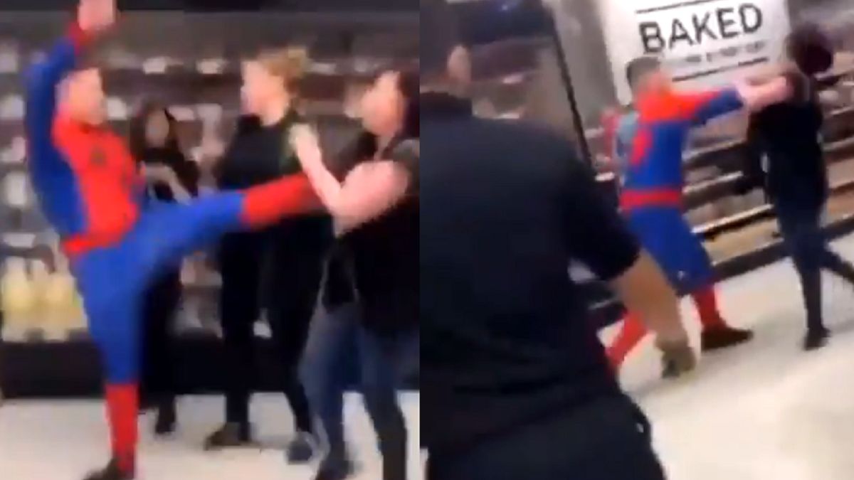 "Spider-man" pobił kobietę w sklepie.