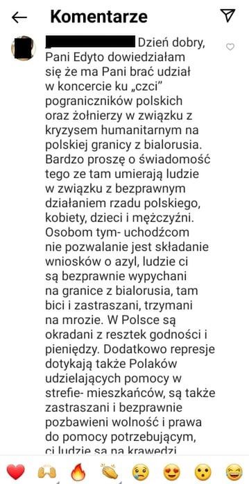 Edyta Górniak odpowiada fance, która uczula ją na ciężki los migrantów