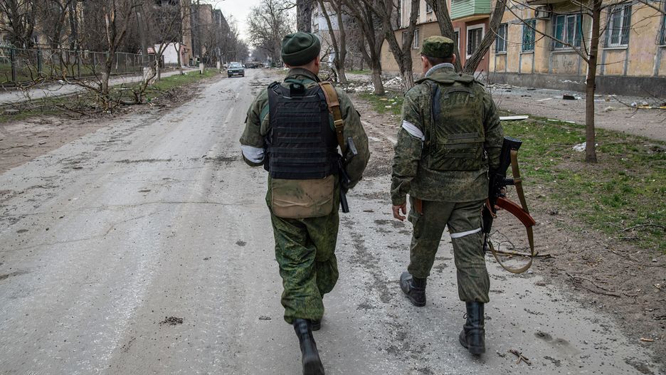 Scenes of war in Mariupol
MARIUPOL, UKRAINE - 2022/04/03: Donetsk People's Republic (DPR) soldiers walk towards the active frontline in Mariupol. DPR soldiers are Ukrainian separatist fighters who are pro-Russian. The battle between Russian / Pro Russian forces and the defending Ukrainian forces led by the Azov battalion continues in the port city of Mariupol. (Photo by Maximilian Clarke/SOPA Images/LightRocket via Getty Images)
SOPA Images
soldier, soldiers, walk, devastation, tragedy, military action, victims, war crimes, attack, damage, war against ukraine, debris, shell