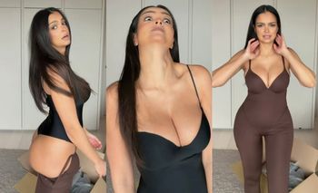 Klaudia El Dursi usiłuje wcisnąć się w ubrania od Kim Kardashian: "Fajne, znowu CYCKI SĄ NA WIERZCHU" (WIDEO)
