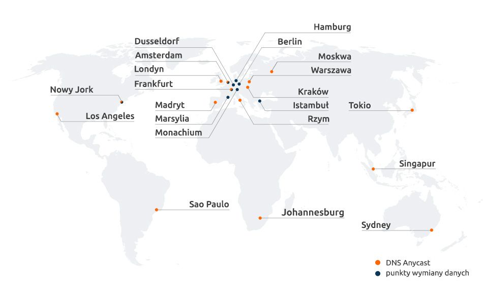 Infrastruktura w kluczowych lokalizacjach na świecie, źródło: nazwa.pl.
