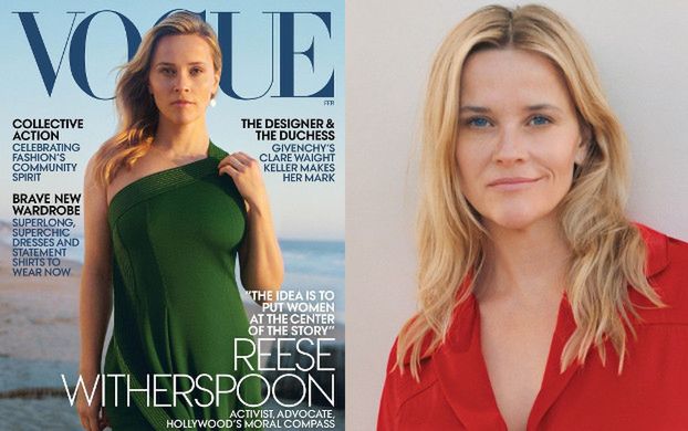 Naturalna Reese Witherspoon spogląda z okładki amerykańskiego "Vogue'a"