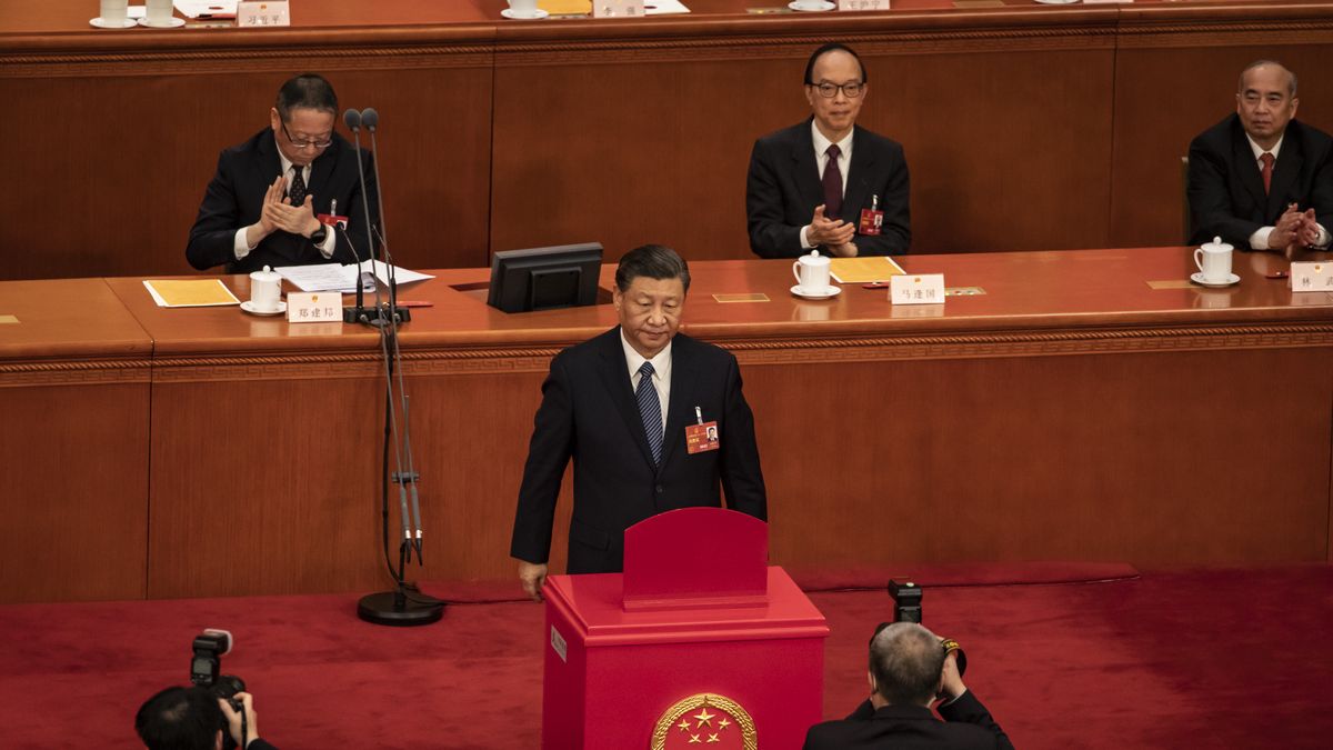 The Fifth Plenary Session of the First Session of the 14th National People's Congress
Xi Jinping, China's president, casts his ballot during the fifth plenary session of the First Session of the 14th National People's Congress (NPC) at the Great Hall of the People in Beijing, China, on Sunday, March 12, 2023. China reappointed several top economic officials in a leadership reshuffle Sunday, giving investors greater continuity as Beijing overhauls financial regulation and grapples with escalating tensions with the US. Photographer: Qilai Shen/Bloomberg via Getty Images
Bloomberg
china community party, cppcc, npc, east asian, chinese, ccp, china natl people's congress cppcc, china, bric countries, china natl people's congress npc