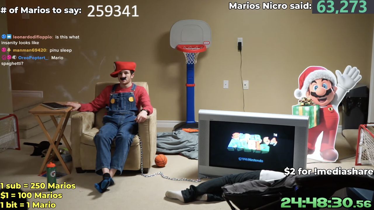 Powtarza słowo Mario na streamie. Imię popularnego bohatera padnie milion razy