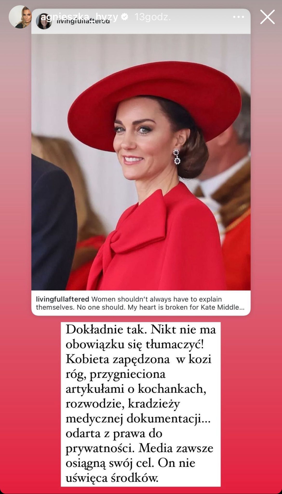 Agnieszka Hyży odniosła się do oświadczenia księżnej Kate