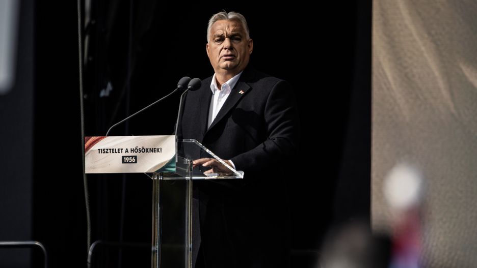 Viktor Orban, Hungary's prime minister, speaks to supporters at a rally in Budapest, Hungary, on Wednesday, Oct. 23, 2024. Hungary marks the 68th anniversary of the Hungarian Uprising of 1956 with a national holiday.  Photographer: Akos Stiller/Bloomberg via Getty Images