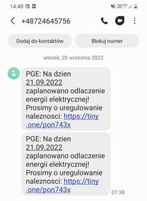 Fałszywy SMS o wyłączeniu energii elektrycznej