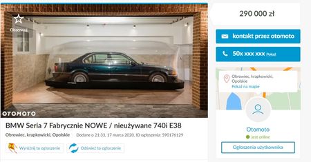 Fabrycznie nowe BMW serii 7 E38 na sprzedaż. Od 3 lat stoi w kapsule powietrznej