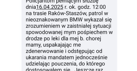 Pragnę serdecznie podziękować policjantom za zrozumienie