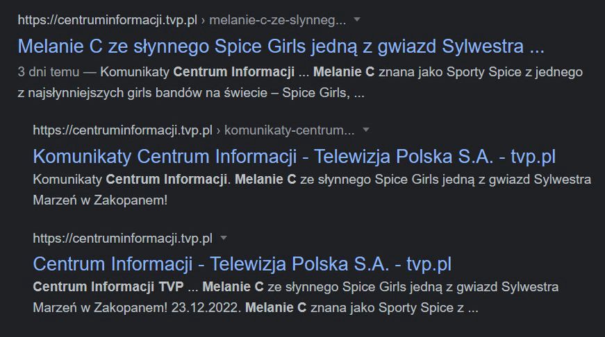 komunikaty Centrum Informacji TVP nt. Mel C