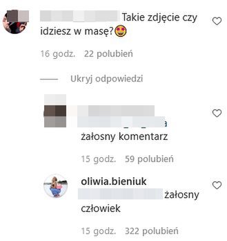 Oliwia Bieniuk odpowiada na złośliwy komentarz internauty