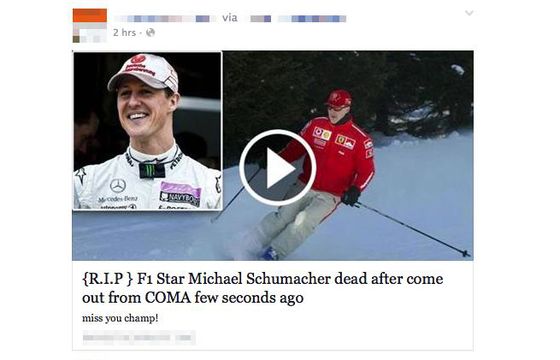 „Michael Schumacher nie żyje” kolejną pułapką na Facebooku