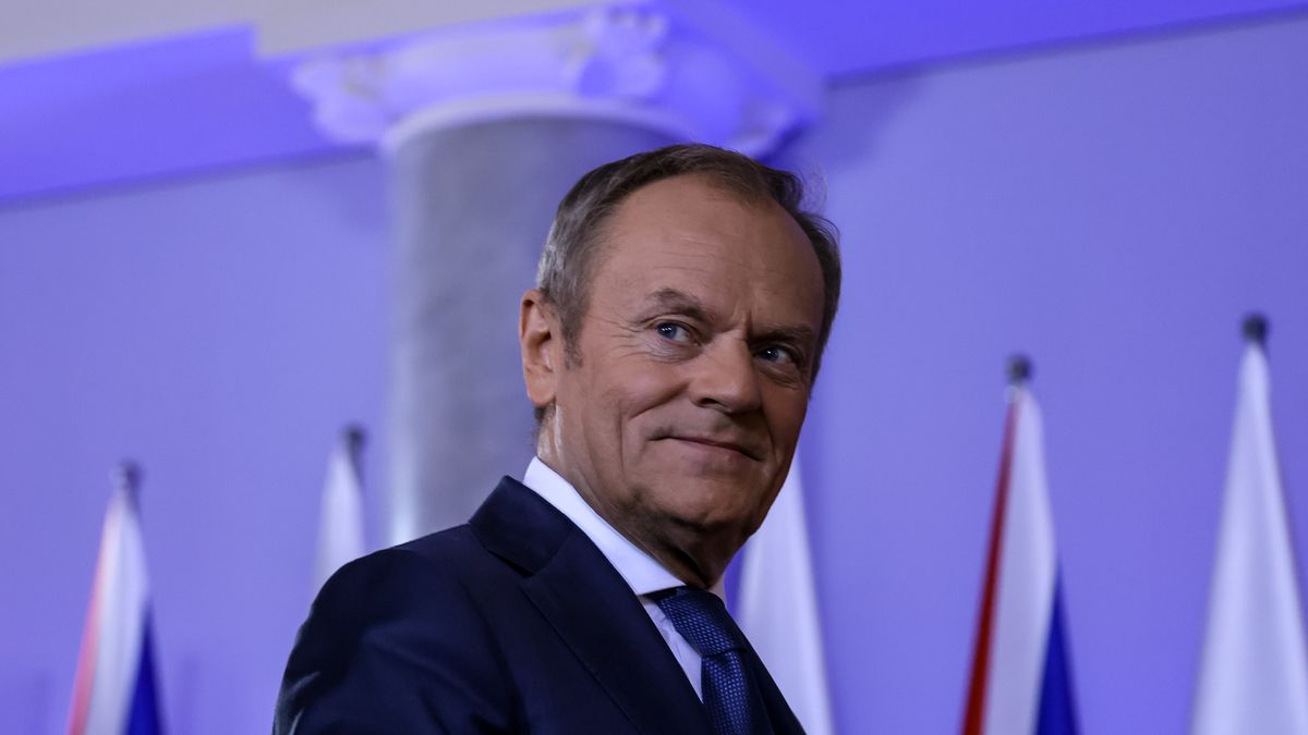 Prime Minister of Poland, Donald Tusk attends the hall to welcome Prime Minister of the United Kingdom, Rishi Sunak for bilateral talks in the PM"s Chancellery on Ujazdowska Street in Warsaw, the capital of Poland on April 23, 2024. The heads of governments discuss the issue of security of the eastern flank of Europe as well as economic cooperation. (Photo by Dominika Zarzycka/NurPhoto via Getty Images)