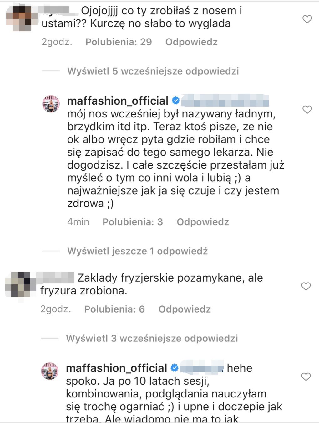 Komentarze pod postem Maffashion