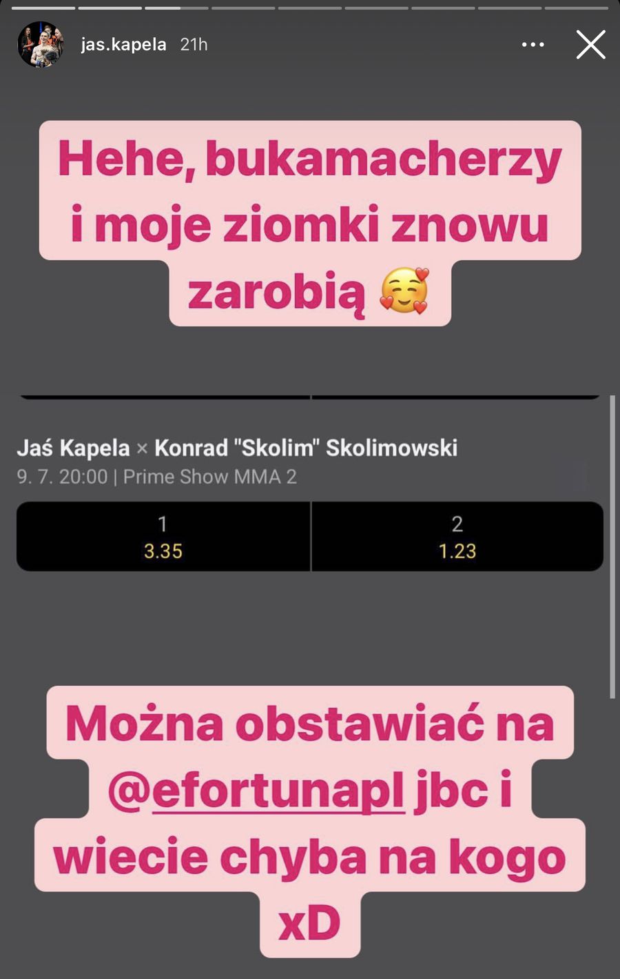 Stories Jasia Kapeli o Prime MMA 2