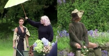 Victoria Beckham pozuje z taczką i w... kaloszach!