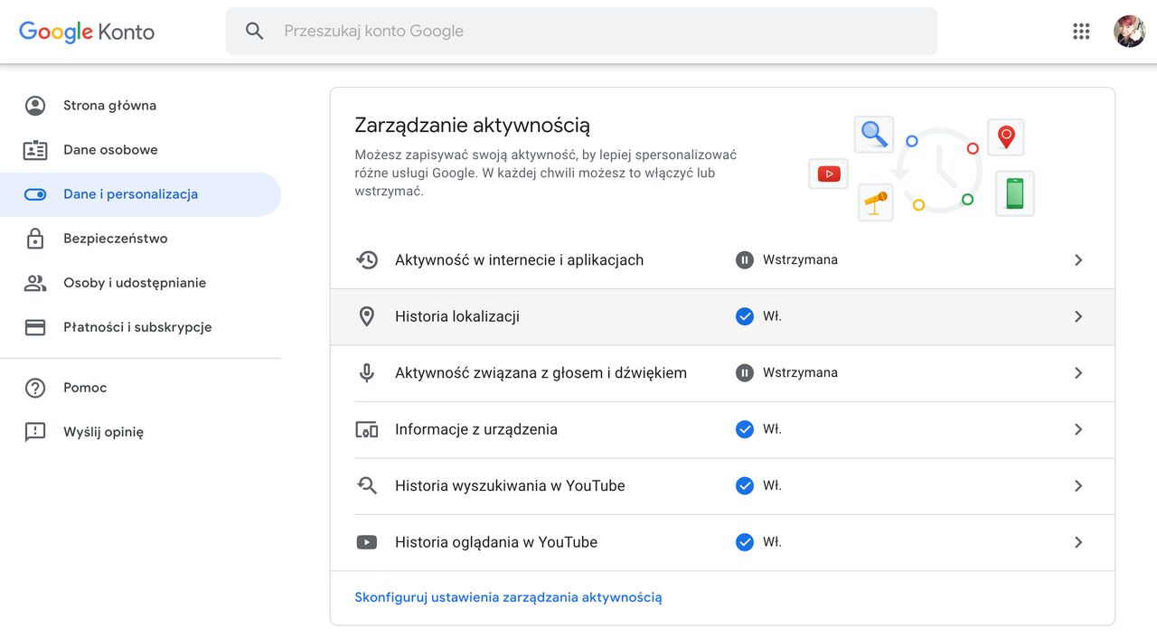 Tak obecnie wyglądają ustawienia danych konta Google