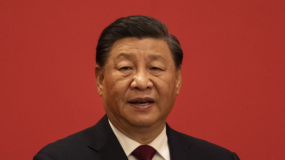 BEIJING, CHINA - OCTOBER 23: General Secretary and Chinese President Xi Jinping speaks at a press event with Members of the new Standing Committee of the Political Bureau of the Communist Party of China and  Chinese and Foreign journalists at The Great Hall of People on October 23, 2022 in Beijing, China. (Photo by Kevin Frayer/Getty Images)