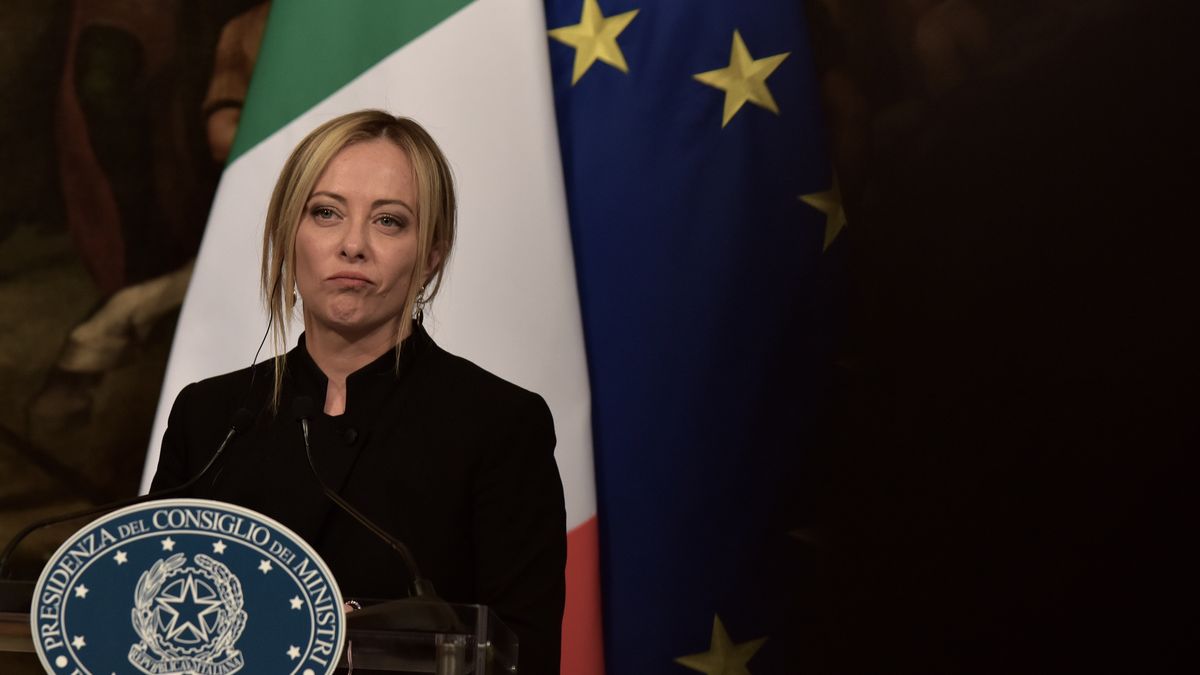 ROME, ITALY - MAY 13: Italian Prime Minister Giorgia Meloni speaks to media during a joint press conference after a meeting with President of Ukraine Volodymyr Zelensky at Palazzo Chigi on May 13, 2023 in Rome, Italy. Ukraine's President Zelensky makes an official visit to Rome for talks with Pope Francis, Italian Prime Minister Giorgia Meloni and Italian President Mattarella. (Photo by Simona Granati - Corbis/Corbis via Getty Images)
