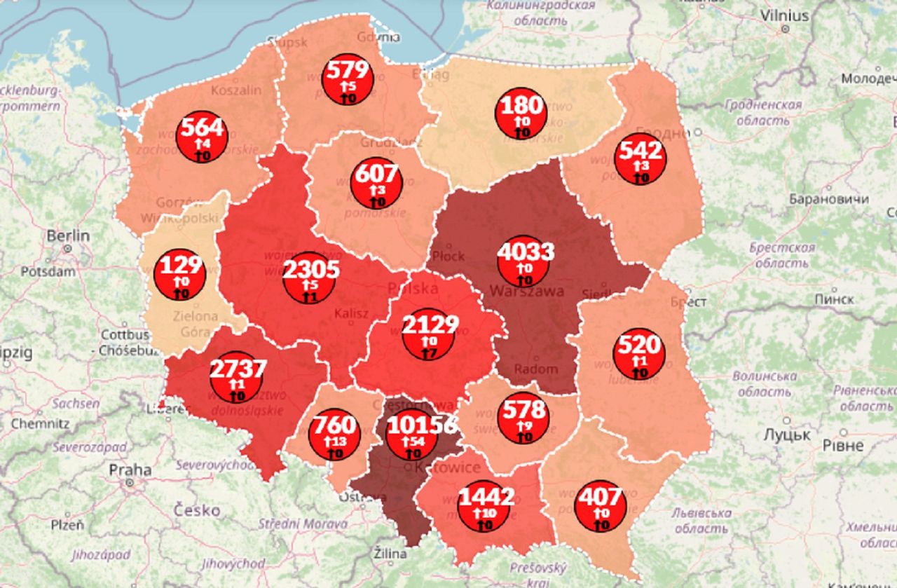 Koronawirus w Polsce. Blisko 1200 ofiar śmiertelnych. Oto aktualna mapa zarażeń