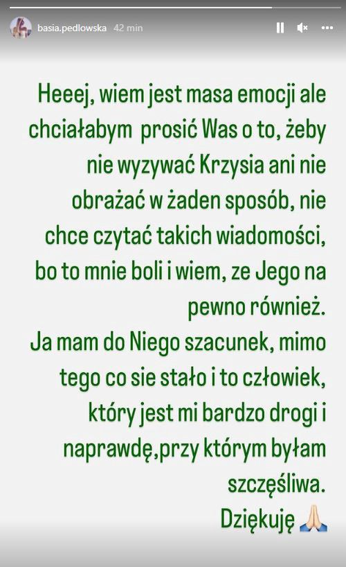 Oświadczenie Basi po słowach Krzysztofa