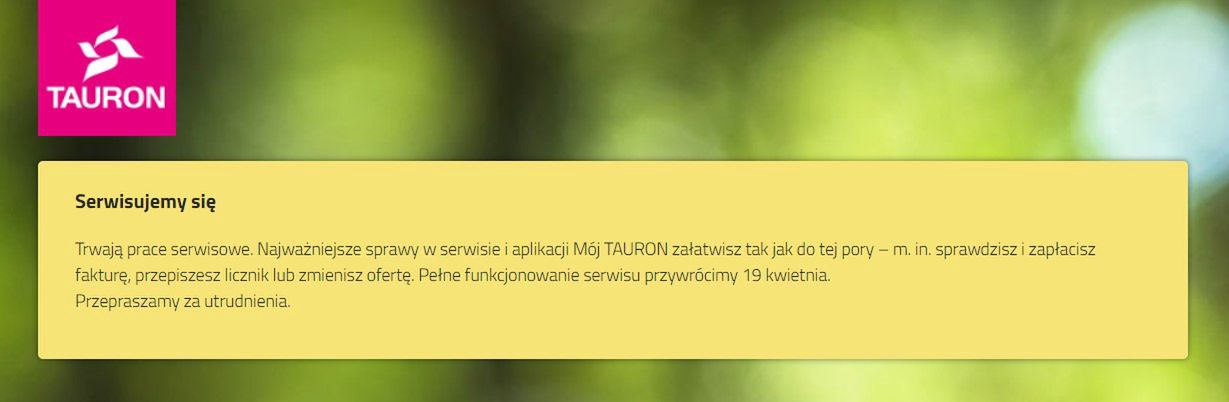 Komunikat o pracach serwisowych w Tauronie