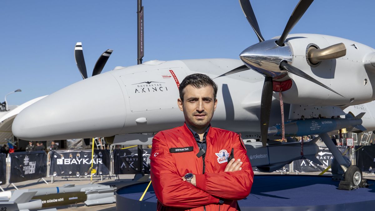 BAKU, AZERBAIJAN - MAY 25: Chairman of the board of the Turkish Technology Team Selcuk Bayraktar poses for a photo after visiting stands of stakeholders at the Baku Crystal Hall as preparations continue ahead of "TEKNOFEST Azerbaijan", in Baku, Azerbaijan on May 25, 2022. The Aviation, Space and Technology Festival is set to host competitions, exhibitions, and air shows to be held between May 26-29 of which Anadolu Agency is the global communication partner. (Photo by Mustafa Ciftci/Anadolu Agency via Getty Images)