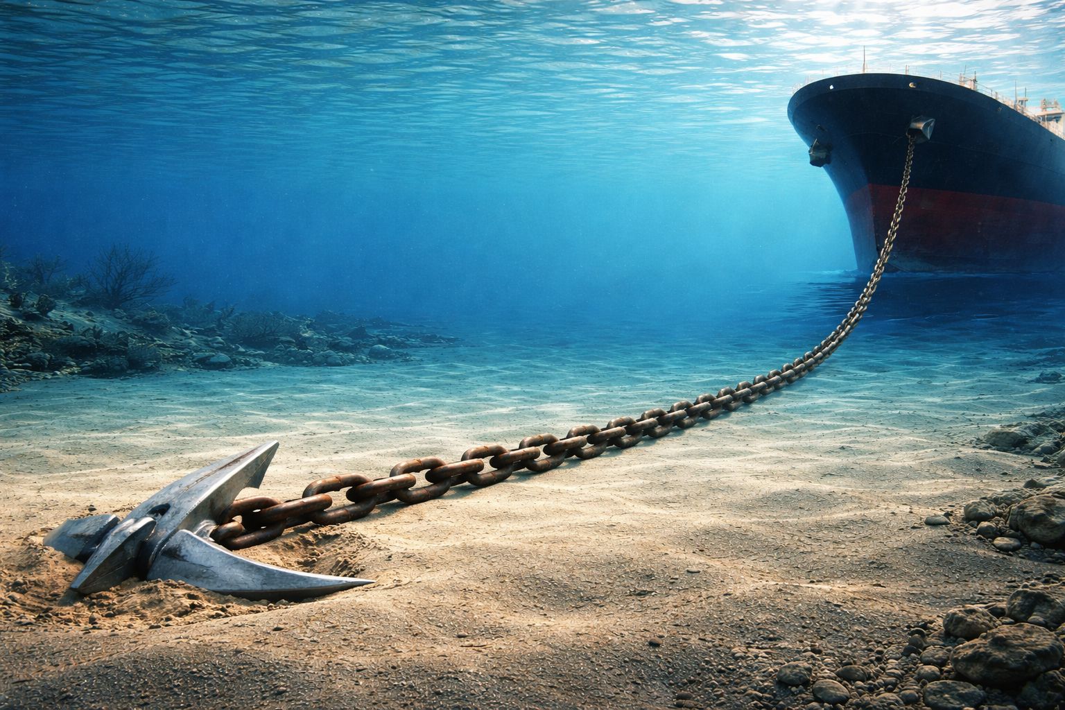 Wizualizacja statku kotwiczącego na dnie