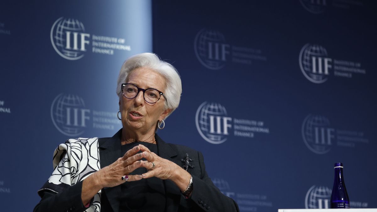 Key Speakers At IIF Annual Membership Meeting
Christine Lagarde, president of the European Central Bank (ECB), speaks during the Institute of International Finance (IIF) annual membership meeting in Washington, DC, US, on Wednesday, Oct. 12, 2022. This year's conference theme is "The Search for Stability in an Era of Uncertainty, Realignment and Transformation." Photographer: Ting Shen/Bloomberg via Getty Images
Bloomberg
us, u.s.a., americas, iif annual membership meeting, government news, american, united states of america, north american