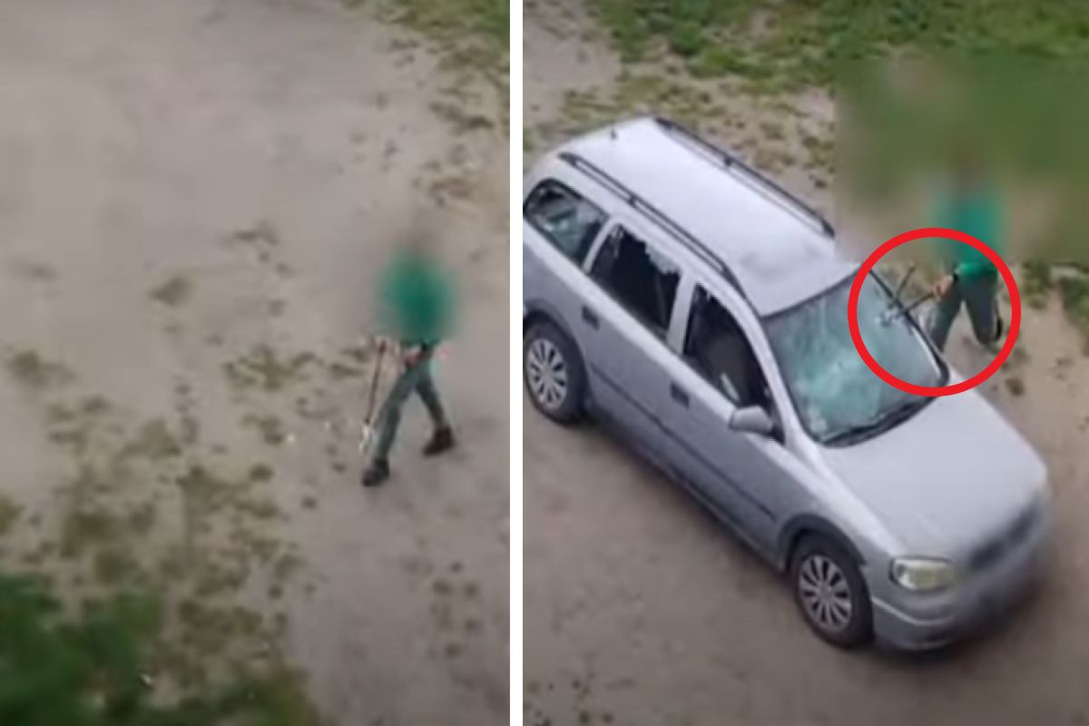 Szokujące sceny w Lęborku. Zdemolował samochód sekatorem